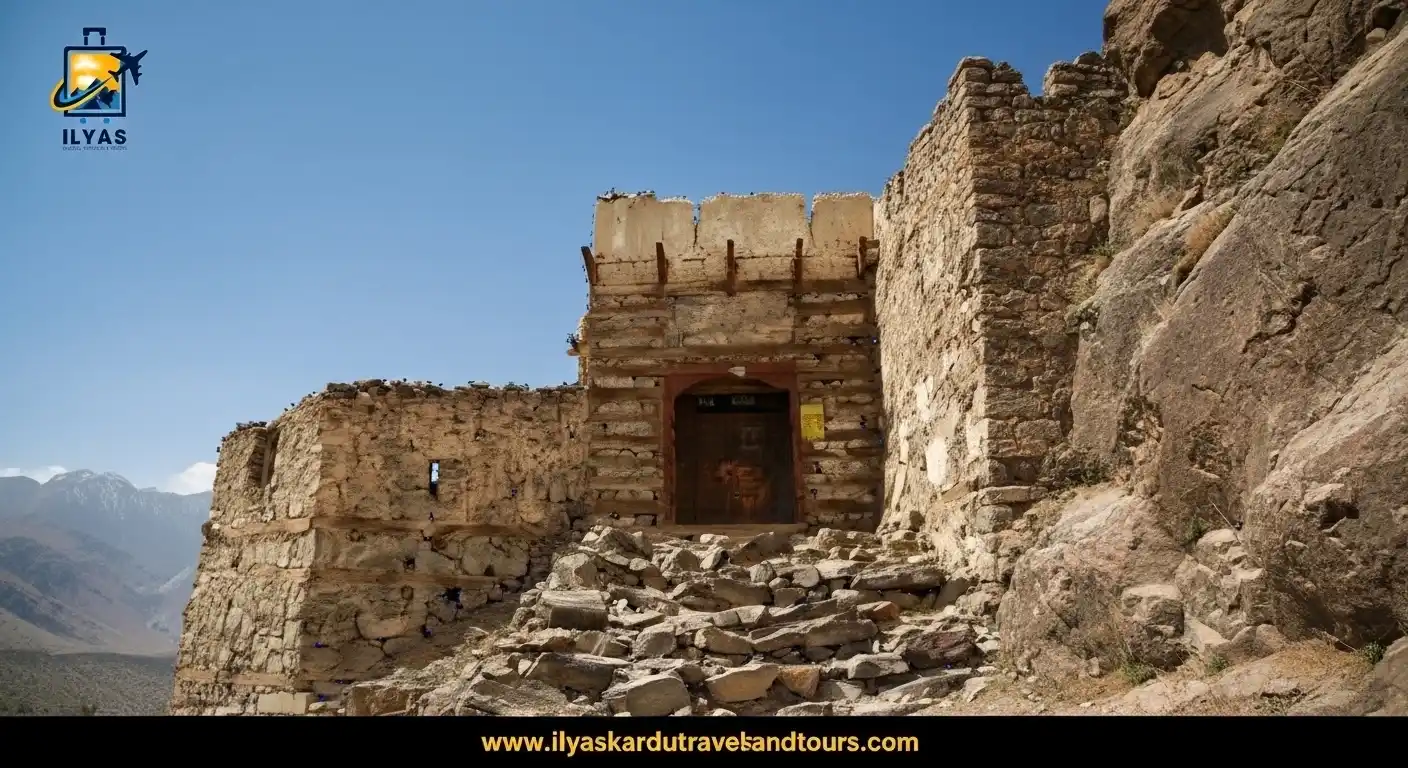 Kharpocho Fort ruins on granite cliff during cultural tours of Skardu.