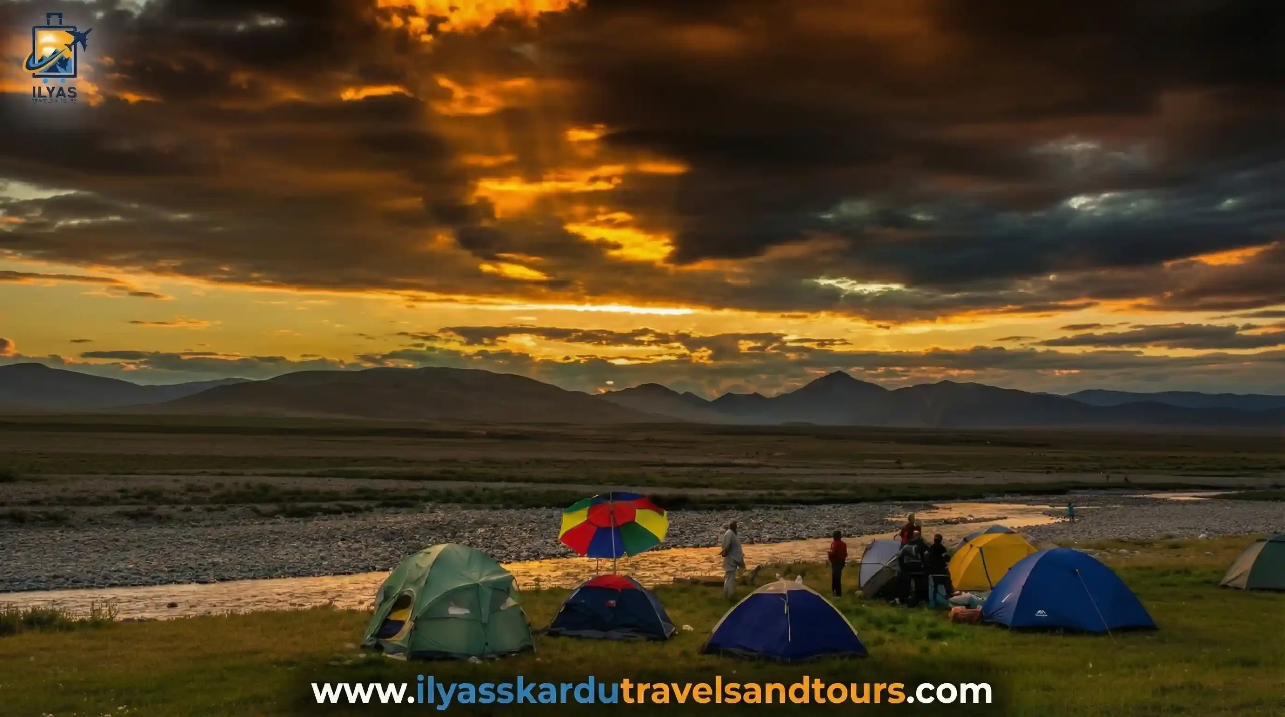 Camping setup at Bara Pani campsite in Deosai National Park